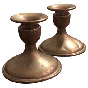 Revere Pewter VTG Pair Of 2 Candle Holders Weighted Pewter Set Round